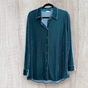 Soft Surroundings Teal Stretch Velvet Button Front Tunic Shirt Women’s L